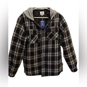 Men’s Long Sleeve Quilted Lined Flannel Hooded Shacket-M-Black/White Streetwear